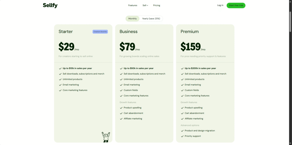 sellfy pricing